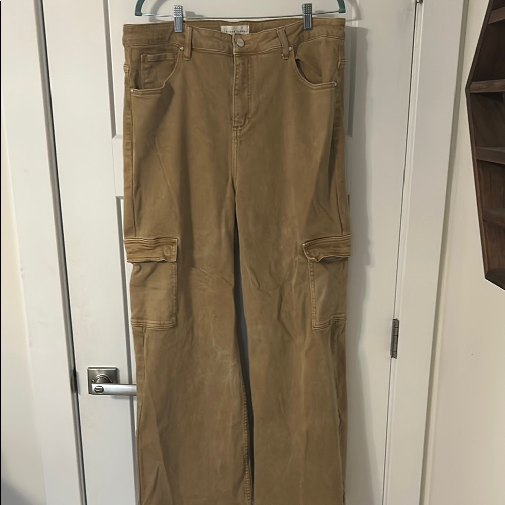 Risen Tan Wide Leg Pants with Relaxed Fit